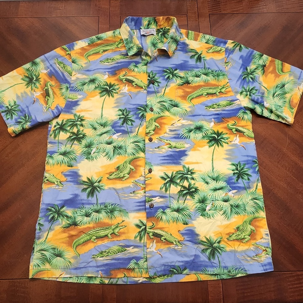 VTG Pacific Legend Hawaiian Shirt Floral Made Hawaii Luau USA Alligator Beach XL